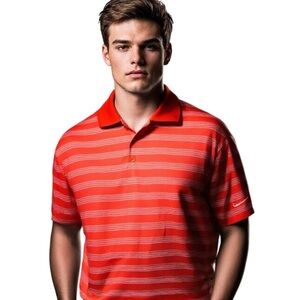 Nike Golf Tour Performance Men’s Orange & White Striped Dri-Fit Polo XXL